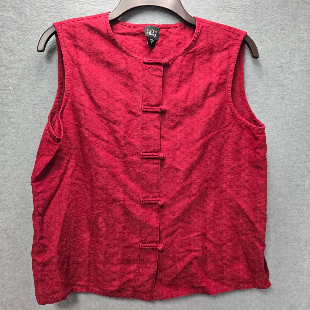 Eileen Fisher Silk Linen Blend Button Front Sleeveless Top Size Medium